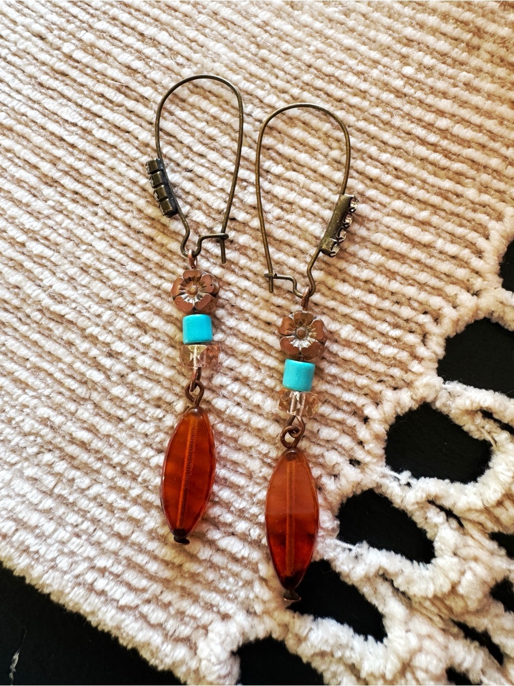 Handmade Rhinestone Kidney Wire Dangle Earrings 2.75" Boho Beaded